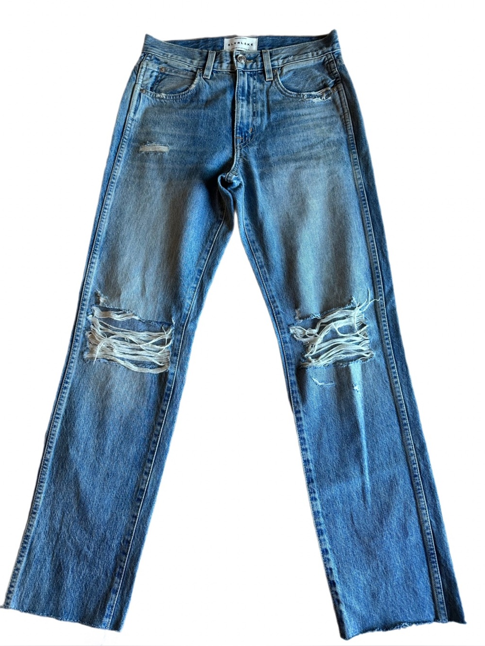 SLVRLAKE Hero High Rise Distressed Raw Hem Jeans Long Time Coming Sz 25 NWT